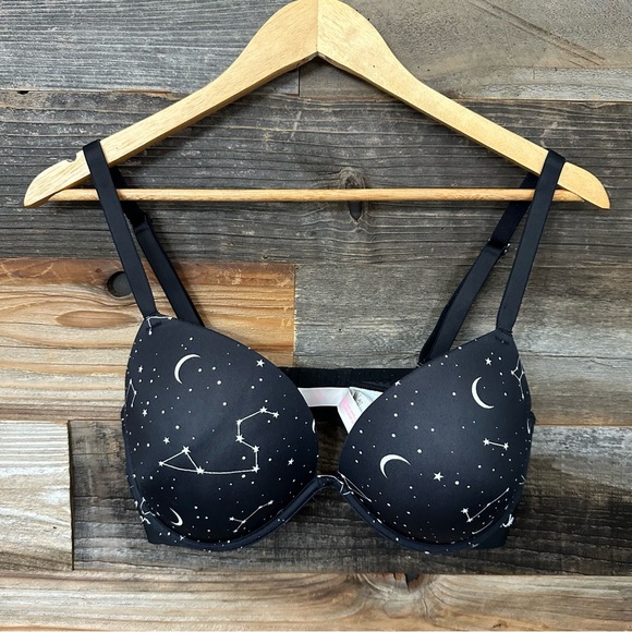 PINK Victoria's Secret Wear Everywhere Super Push Up Underwire Bra 36D Black - Picture 1 of 6